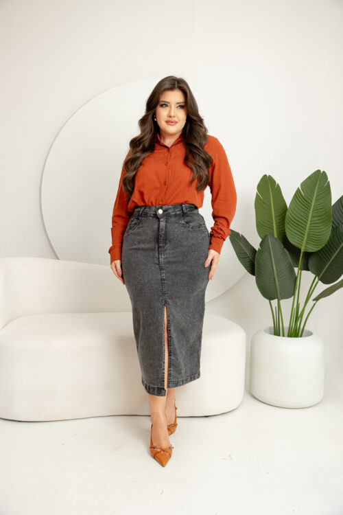 Saia Jeans Marmorizada c/ Fenda